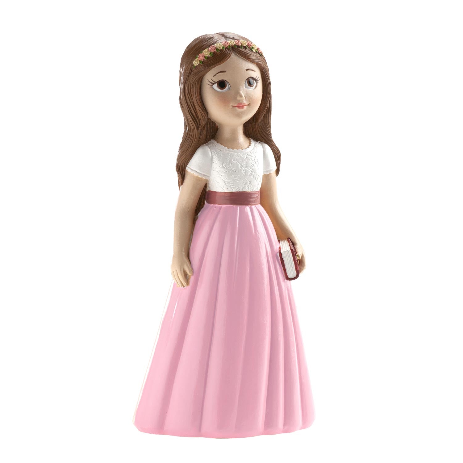 FIGURINE GÂTEAU COMMUNION JUPE ROSE 16CM