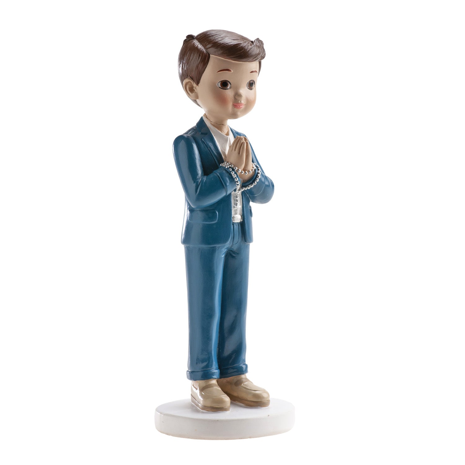 FIGURINE GÂTEAU COMMUNION CHAPELET BLEU MARINE 16CM