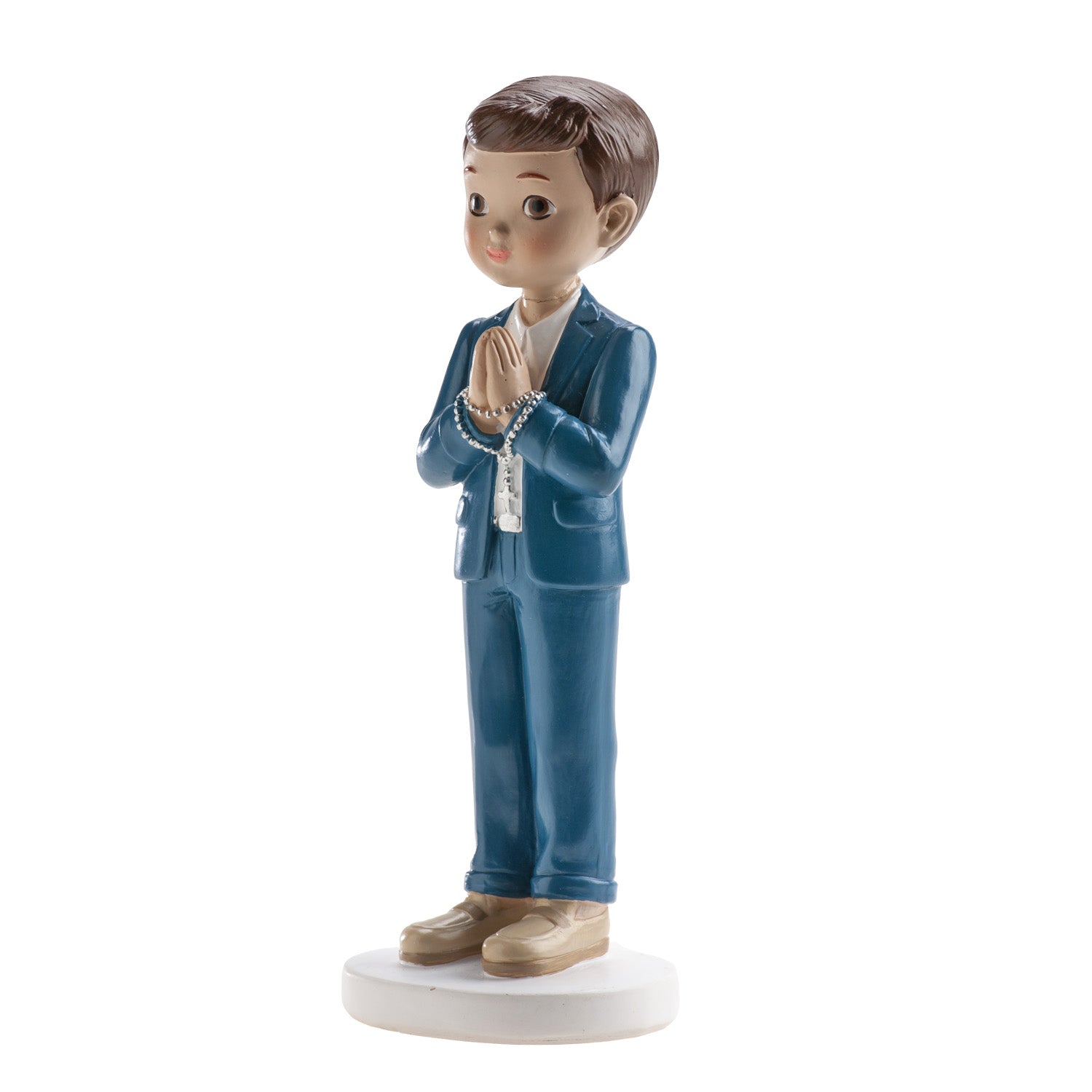 FIGURINE GÂTEAU COMMUNION CHAPELET BLEU MARINE 16CM