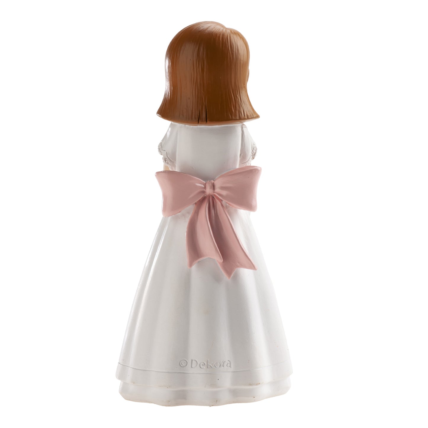 FIGURINE GÂTEAU COMMUNION CHAPELET RUBAN ROSE 16CM