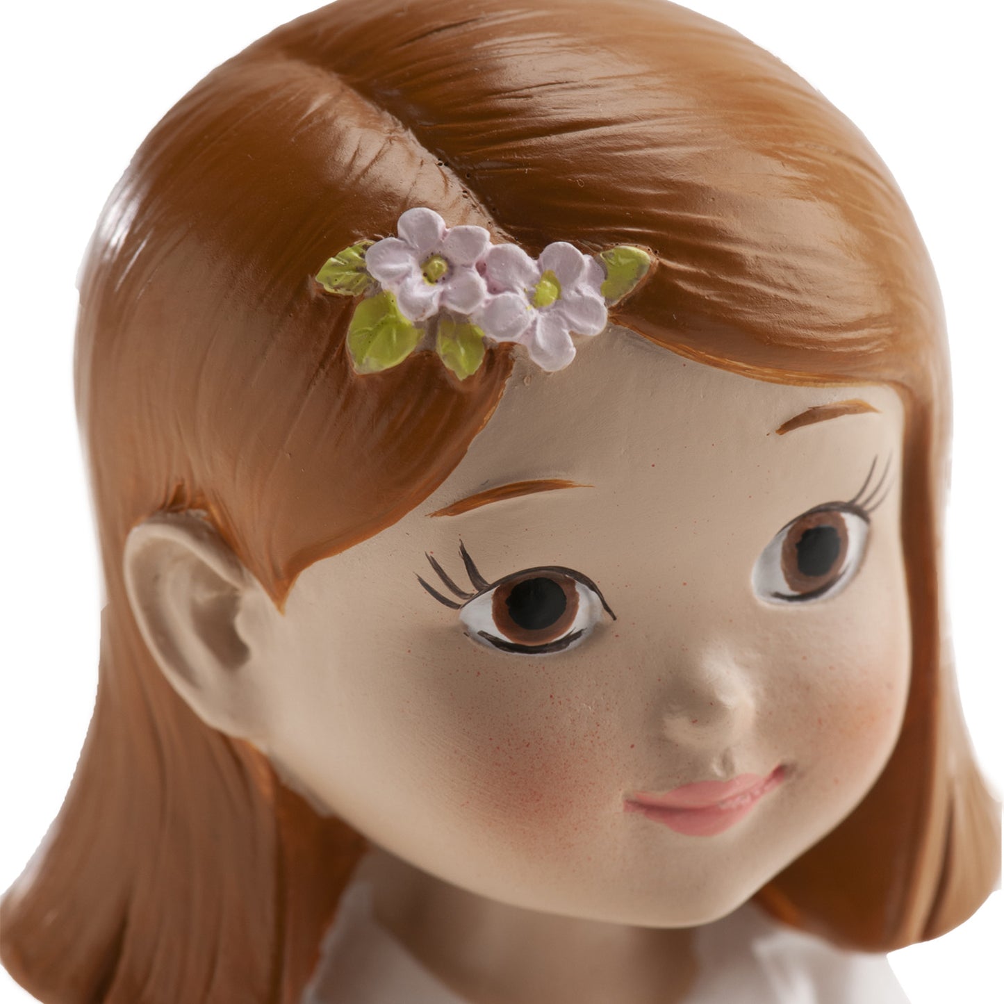 FIGURINE GÂTEAU COMMUNION CHAPELET RUBAN ROSE 16CM