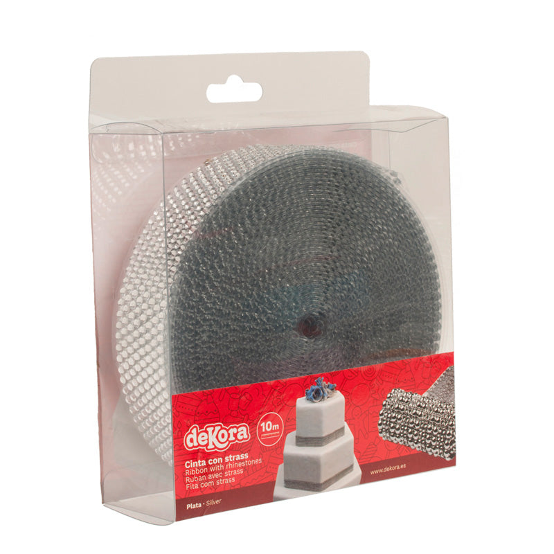 NASTRO STRASS PER TORTE 8 FILE ARGENTO 10 METRI
