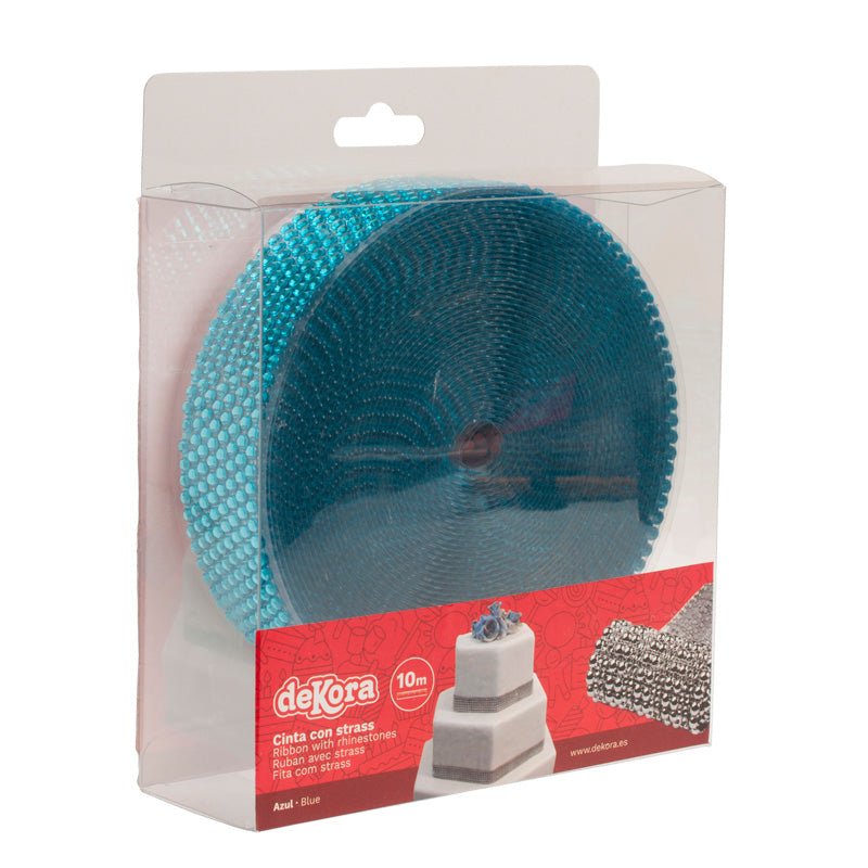 NASTRO STRASS PER TORTE 8 FILE AZZURRO 10 METRI