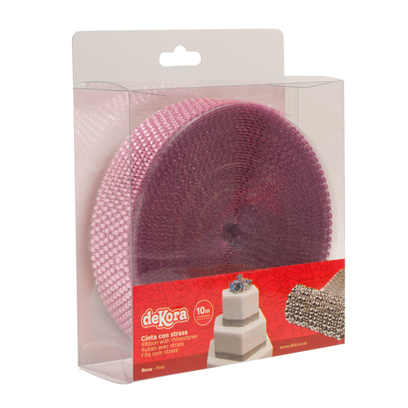 NASTRO STRASS PER TORTE 8 FILE ROSA 10 METRI
