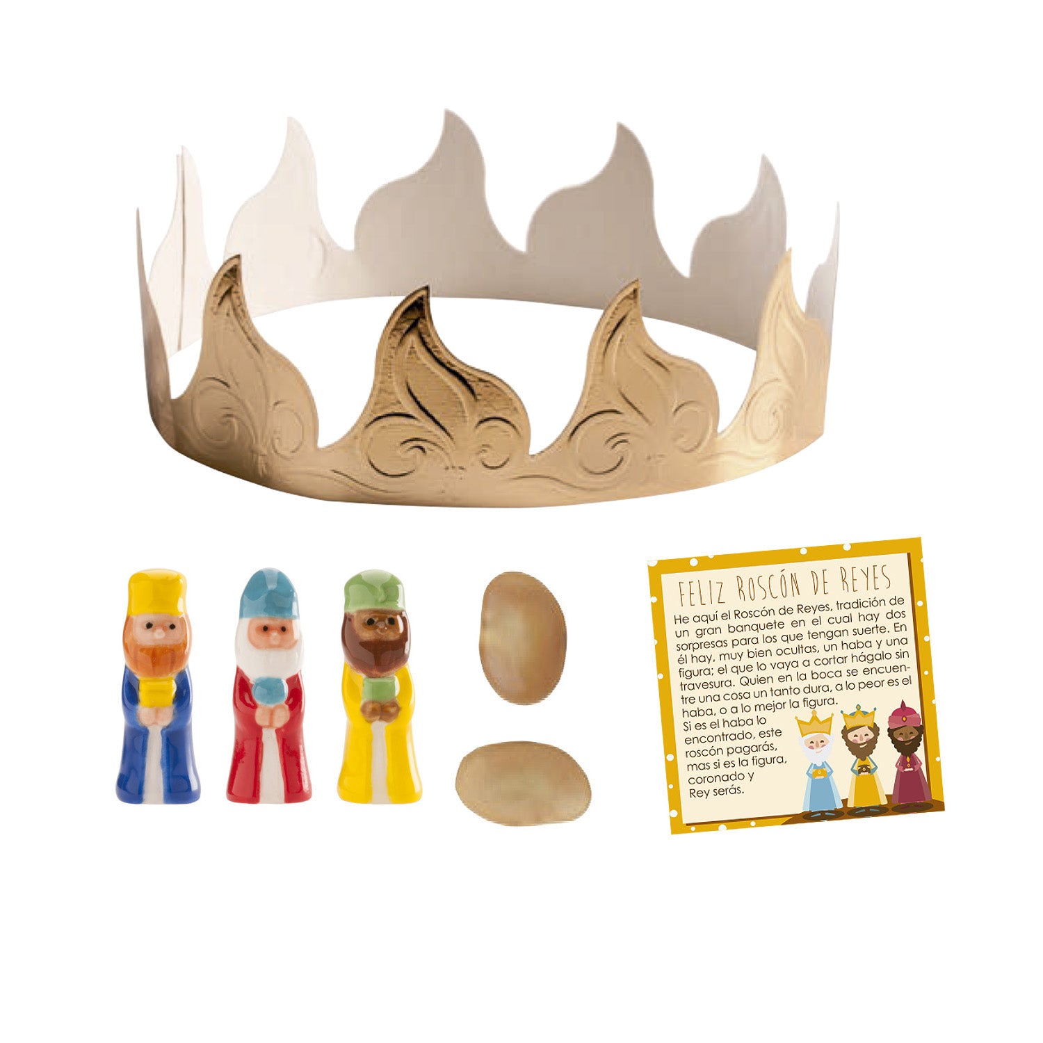 KIT GÂTEAU DES ROIS COURONNE OR, ROI PORCELAINE ET CARTE