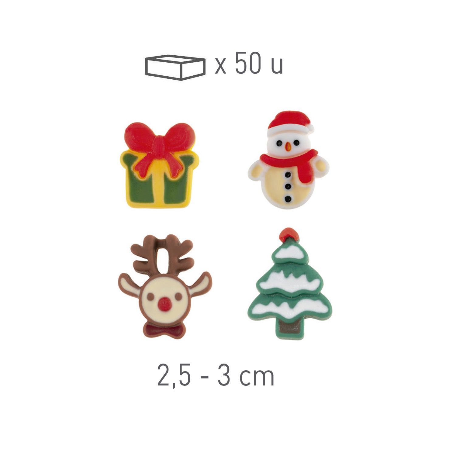 FIGURINES DE NOËL EN PLASTIQUE 2D 2.5CM - 3CM