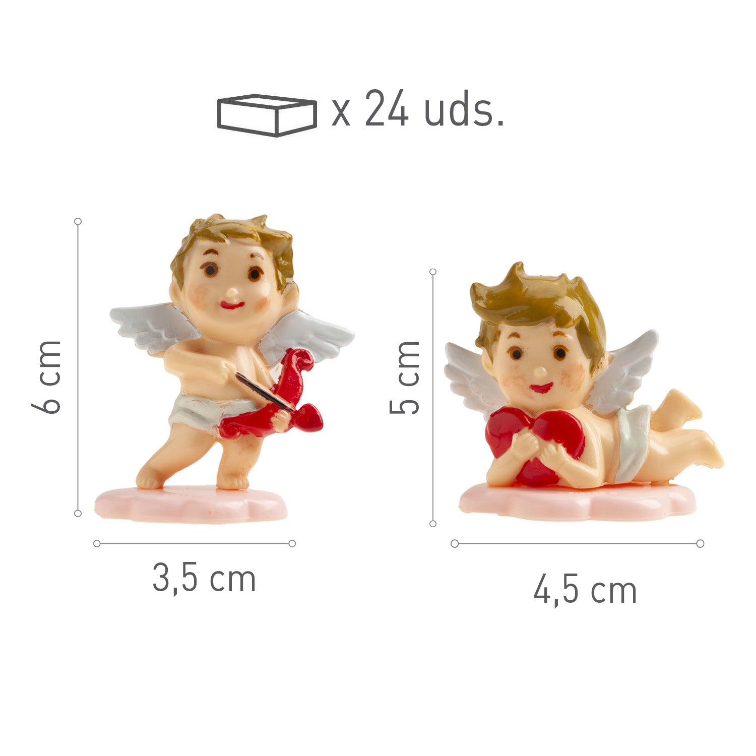 ASSORTIMENT 2 MOD. CUPIDONS EN PLASTIQUE AVEC SOCLE 24 PCS