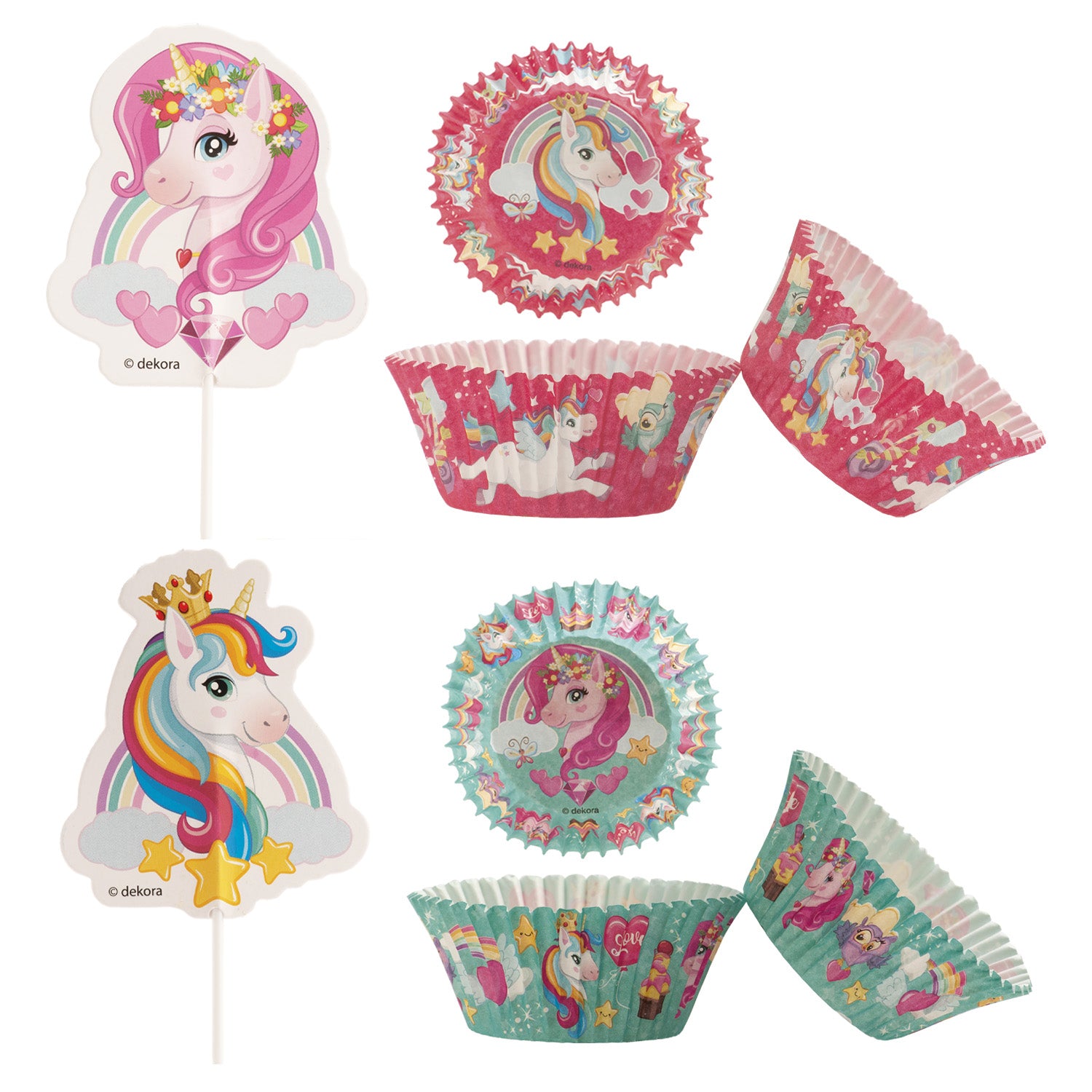 KIT DECORAÇÃO 24 CÁPSULAS CUPCAKE COM 24 TOPPERS UNICÓRNIO