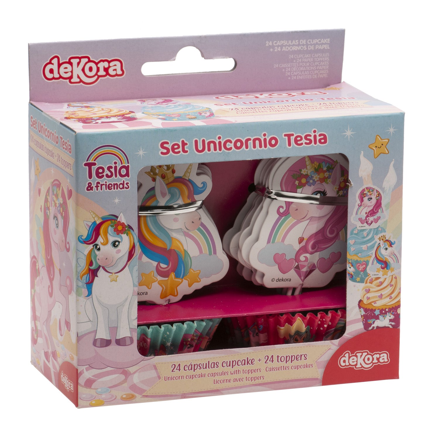 KIT DECORAÇÃO 24 CÁPSULAS CUPCAKE COM 24 TOPPERS UNICÓRNIO