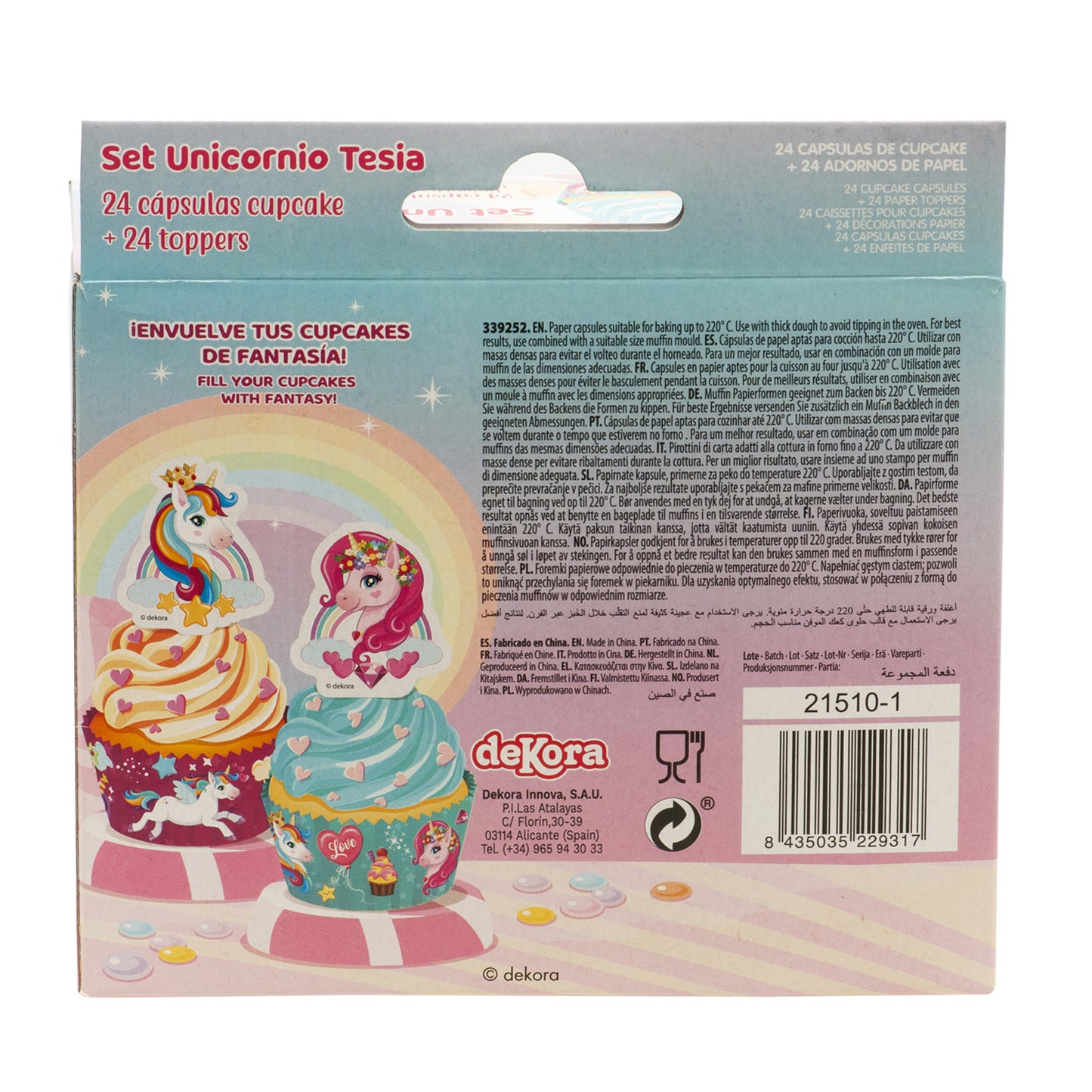 KIT DECORAÇÃO 24 CÁPSULAS CUPCAKE COM 24 TOPPERS UNICÓRNIO