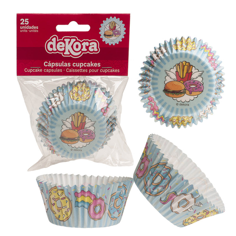 BLISTER 25 CÁPSULAS CUPCAKE FAST FOOD Ø 5CM H 3CM