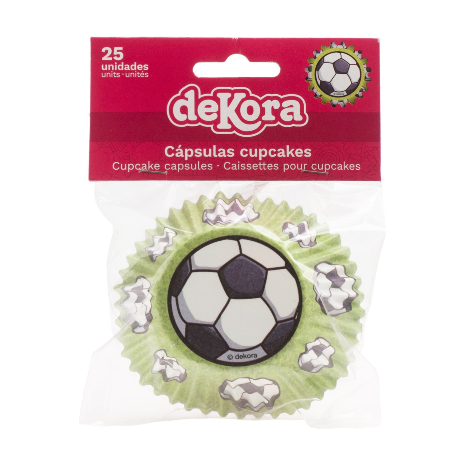 BLISTER 25 CAISSETTES POUR CUPCAKES FOOTBALL Ø 5CM H 3CM