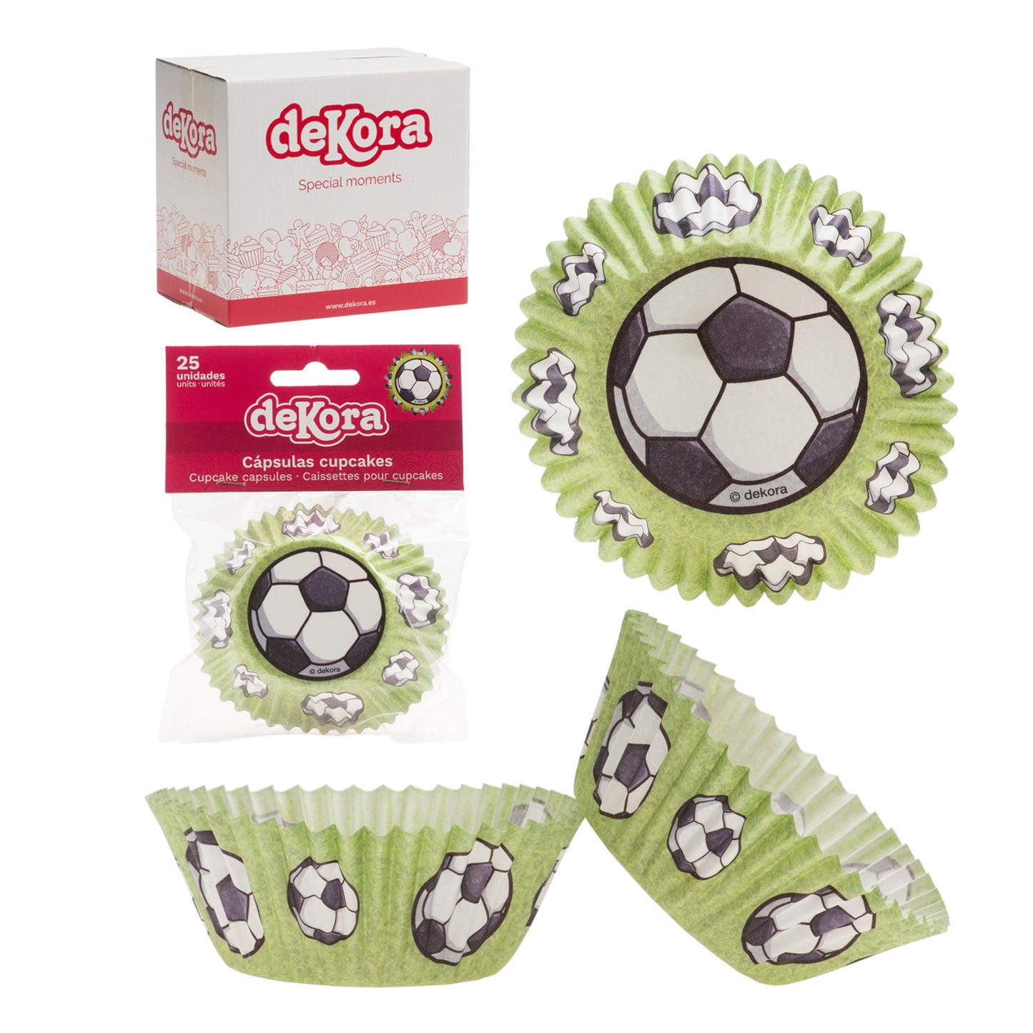 BLISTER 25 CAISSETTES POUR CUPCAKES FOOTBALL Ø 5CM H 3CM