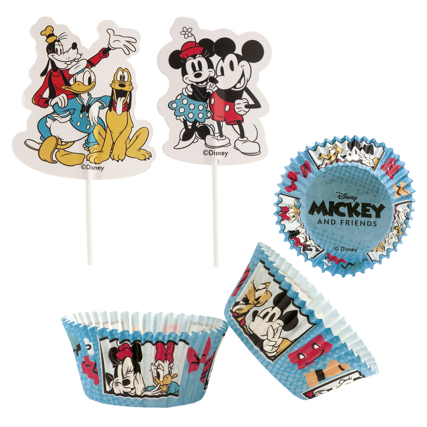 KIT CÁPSULAS CUPCAKE COM TOPPERS MICKEY AND FRIENDS