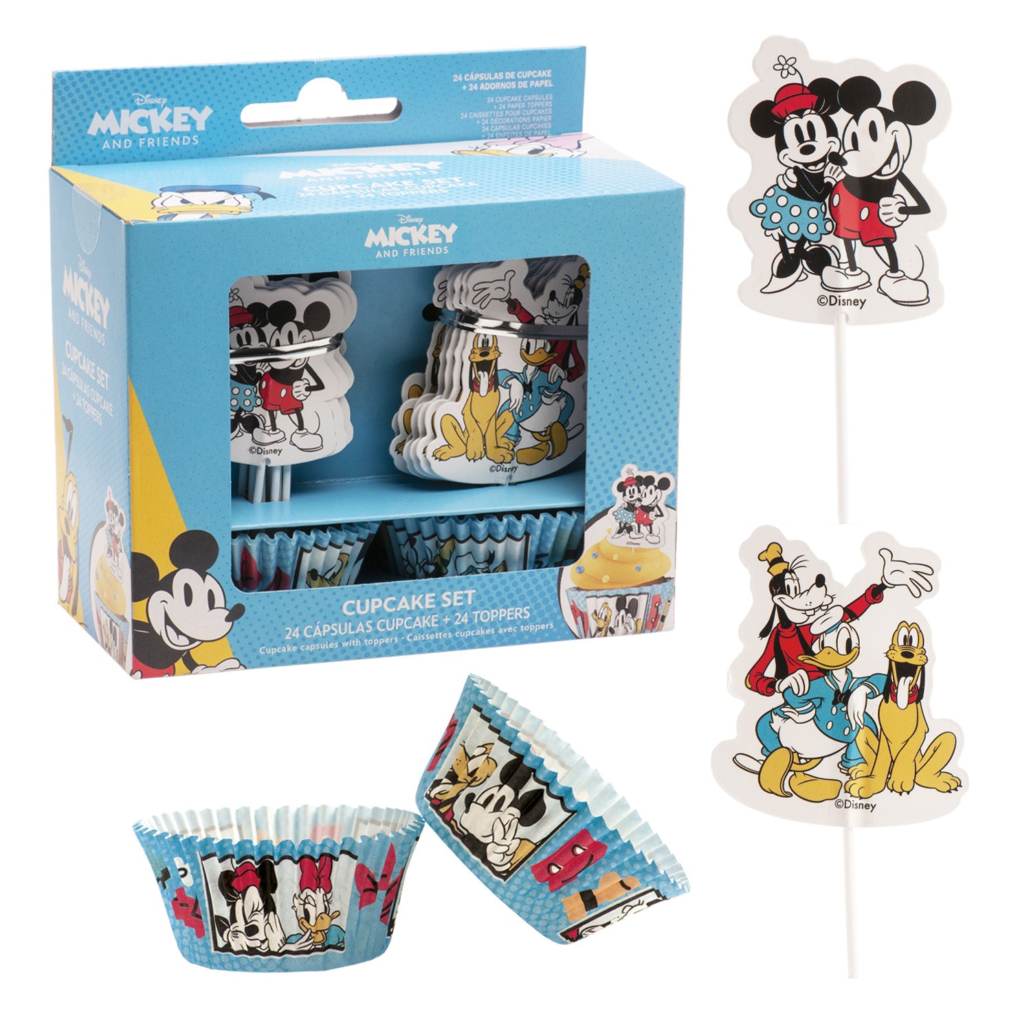 KIT DECO CAISSETTES CUPCAKES AVEC TOPPERS MICKEY AND FRIENDS