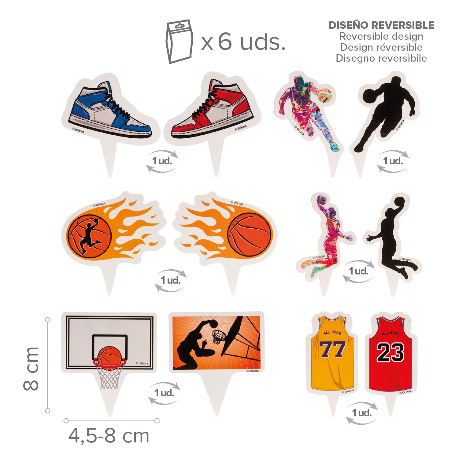 KIT DECORACIÓN CUPCAKE CON TOPPERS BALONCESTO