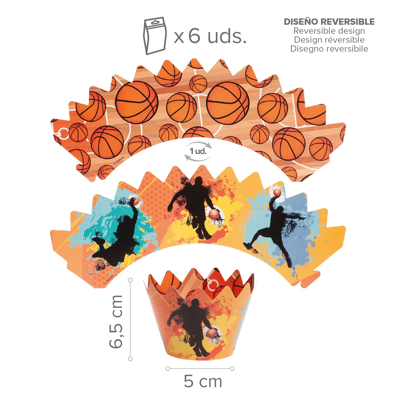 KIT DECORACIÓN CUPCAKE CON TOPPERS BALONCESTO