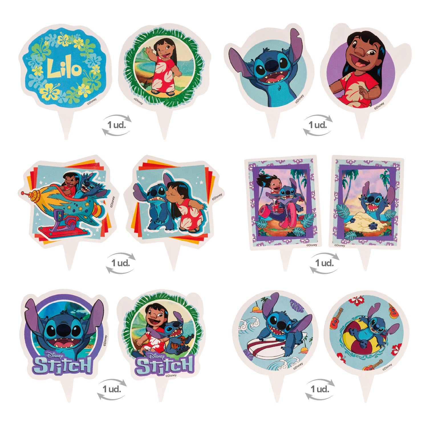 CAPSULAS CUPCAKE CON TOPPERS STITCH 12 UNIDADES