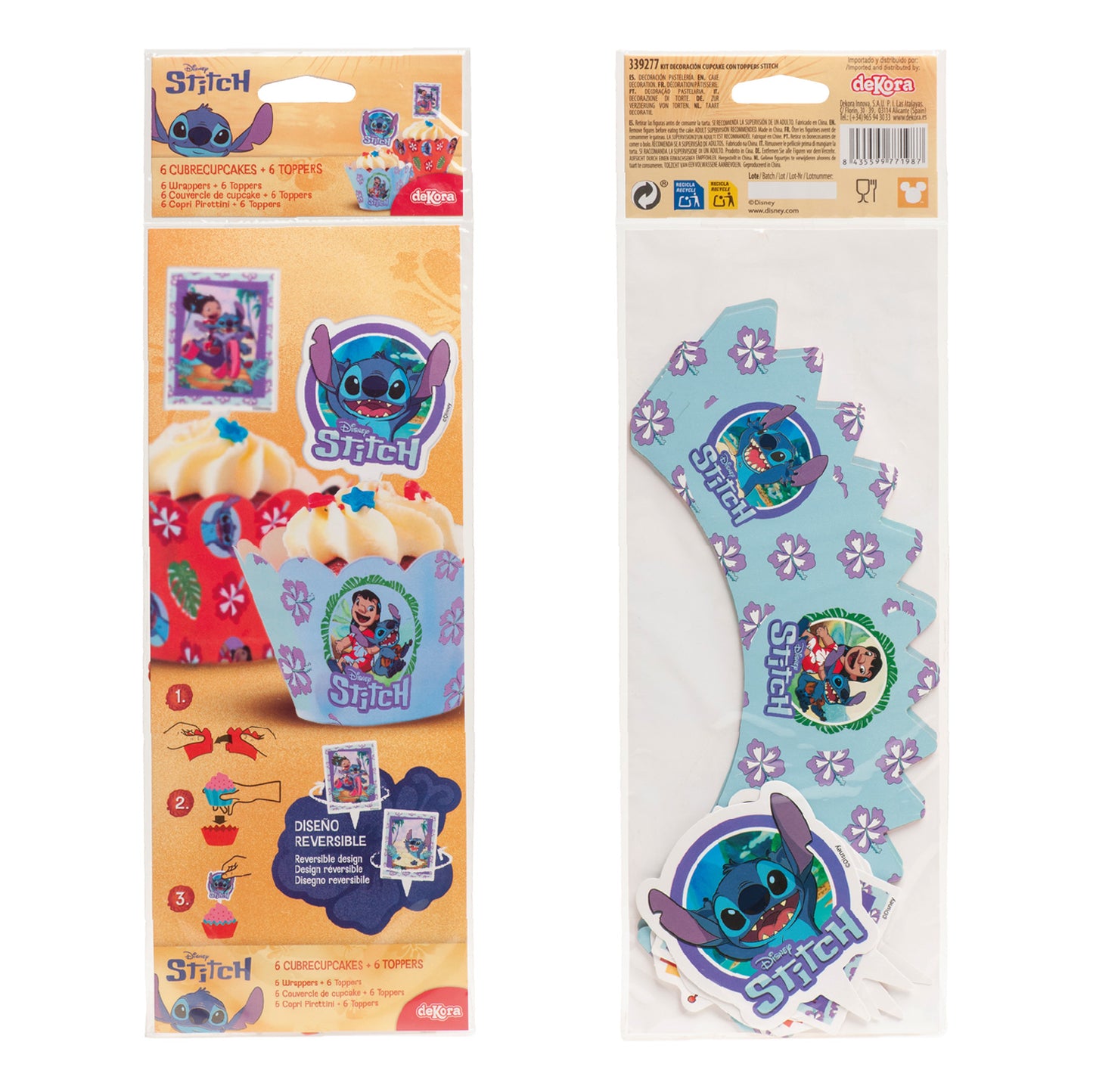 CAPSULAS CUPCAKE CON TOPPERS STITCH 12 UNIDADES