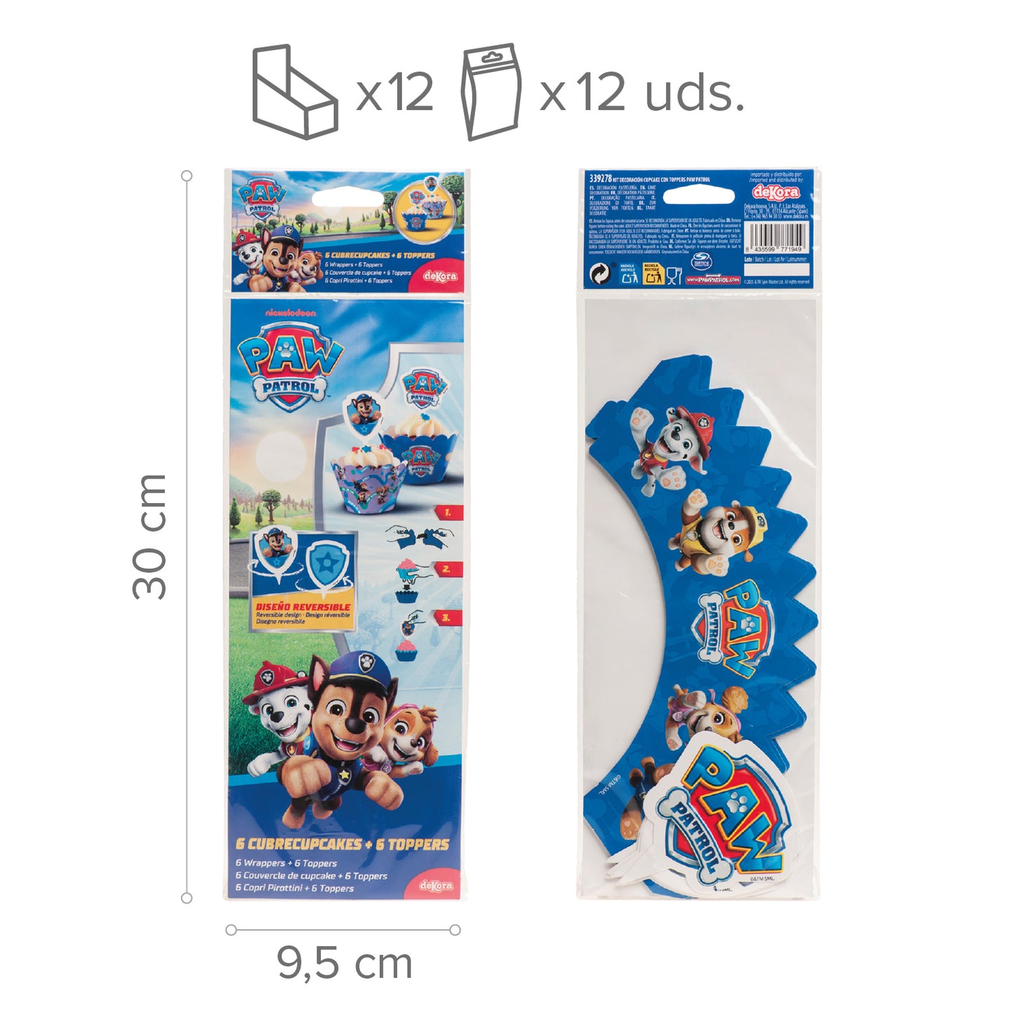 CAPSULAS CUPCAKE CON TOPPERS PAW PATROL 12 UNIDADES