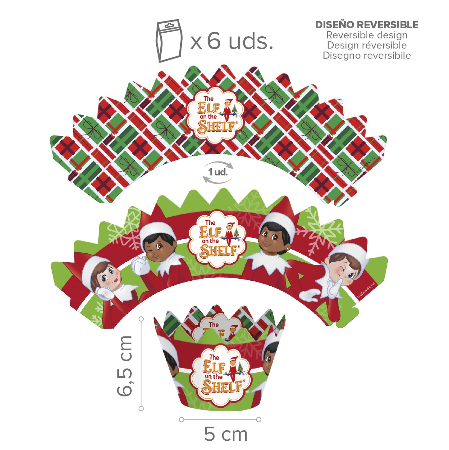 KIT DECORACION ENVOLTURA CUPCAKE CON TOPPERS THE ELF 12UD