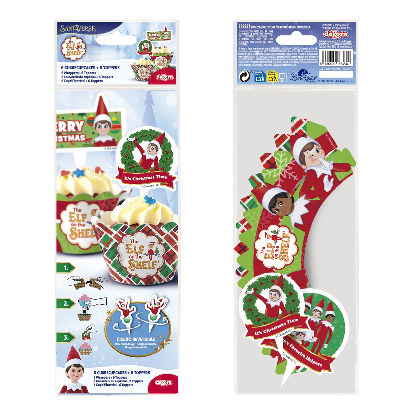 KIT DECORACION ENVOLTURA CUPCAKE CON TOPPERS THE ELF 12UD