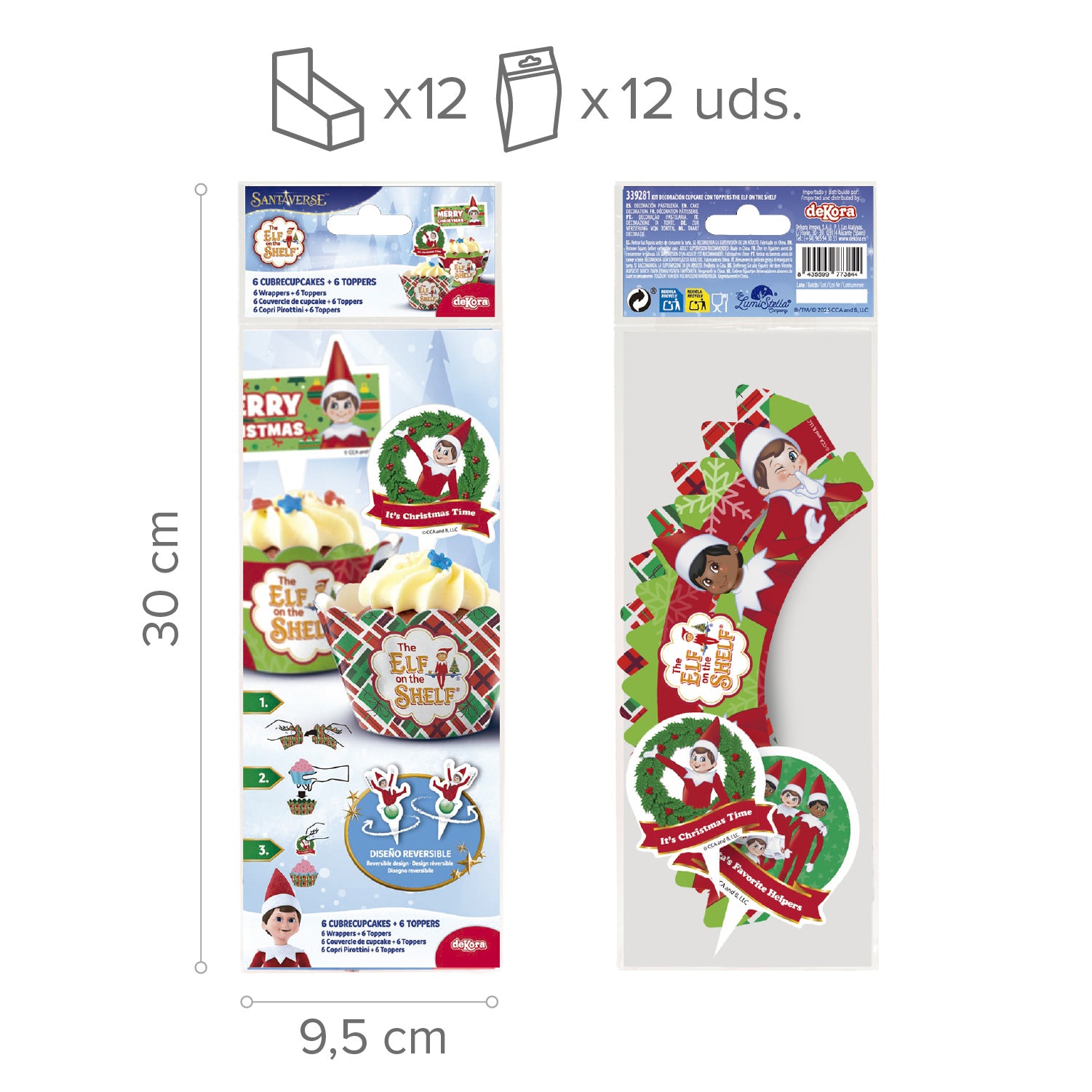 KIT DECORAZIONE CUPCAKE CON TOPPER THE ELF 12 UNITÀ