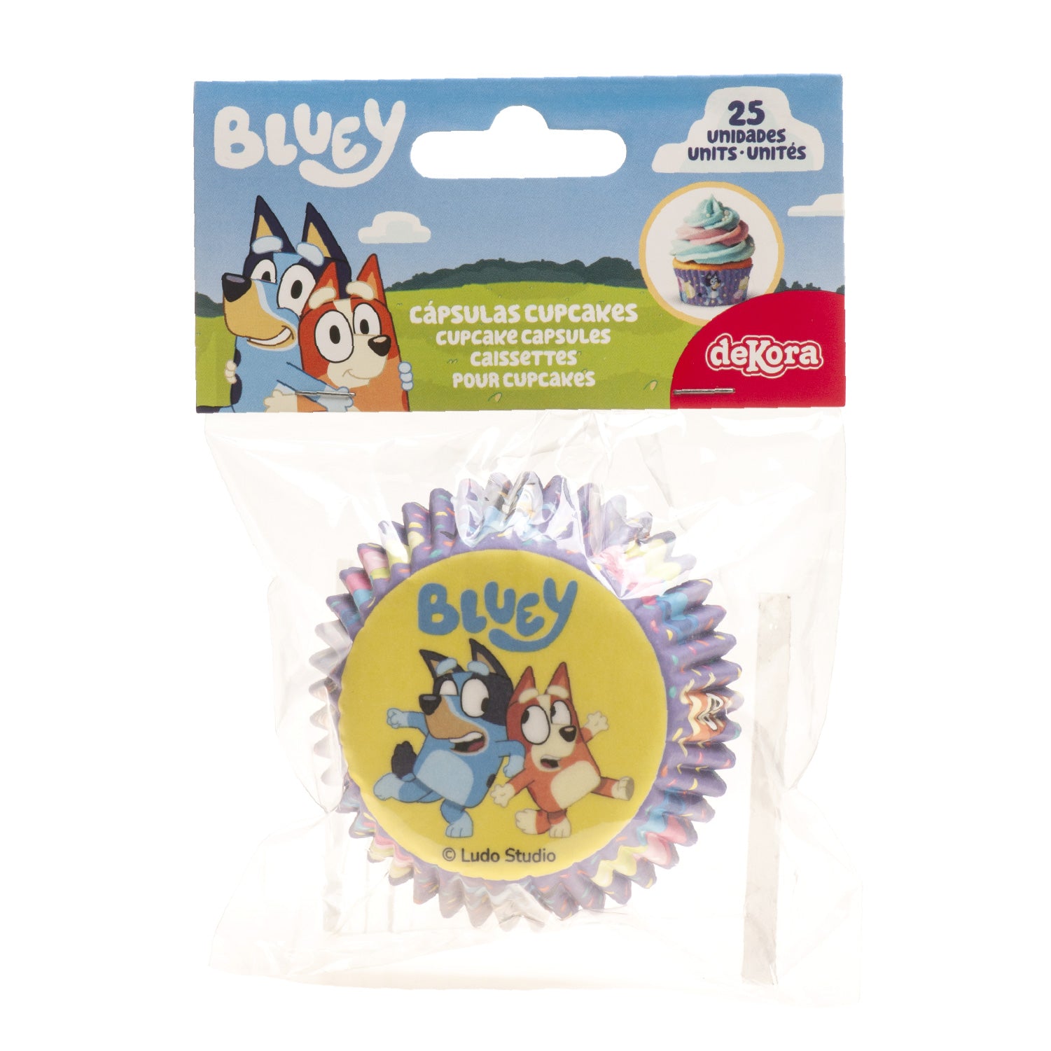 BLISTER 25 CAPSULAS CUPCAKE BLUEY Y BINGO Ø 5CM H 3CM