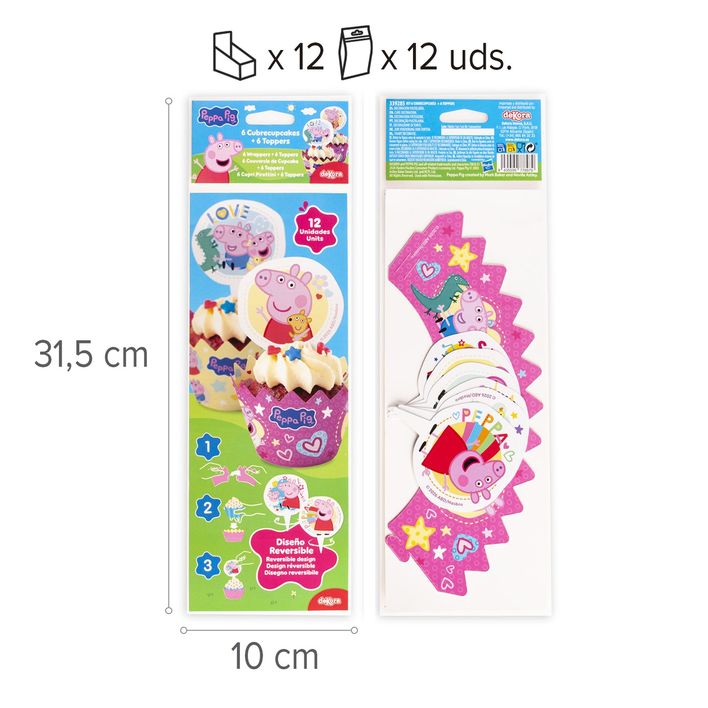 KIT DECO CAISSETTES CUPCAKES PEPPA PIG 12 UNITÉS