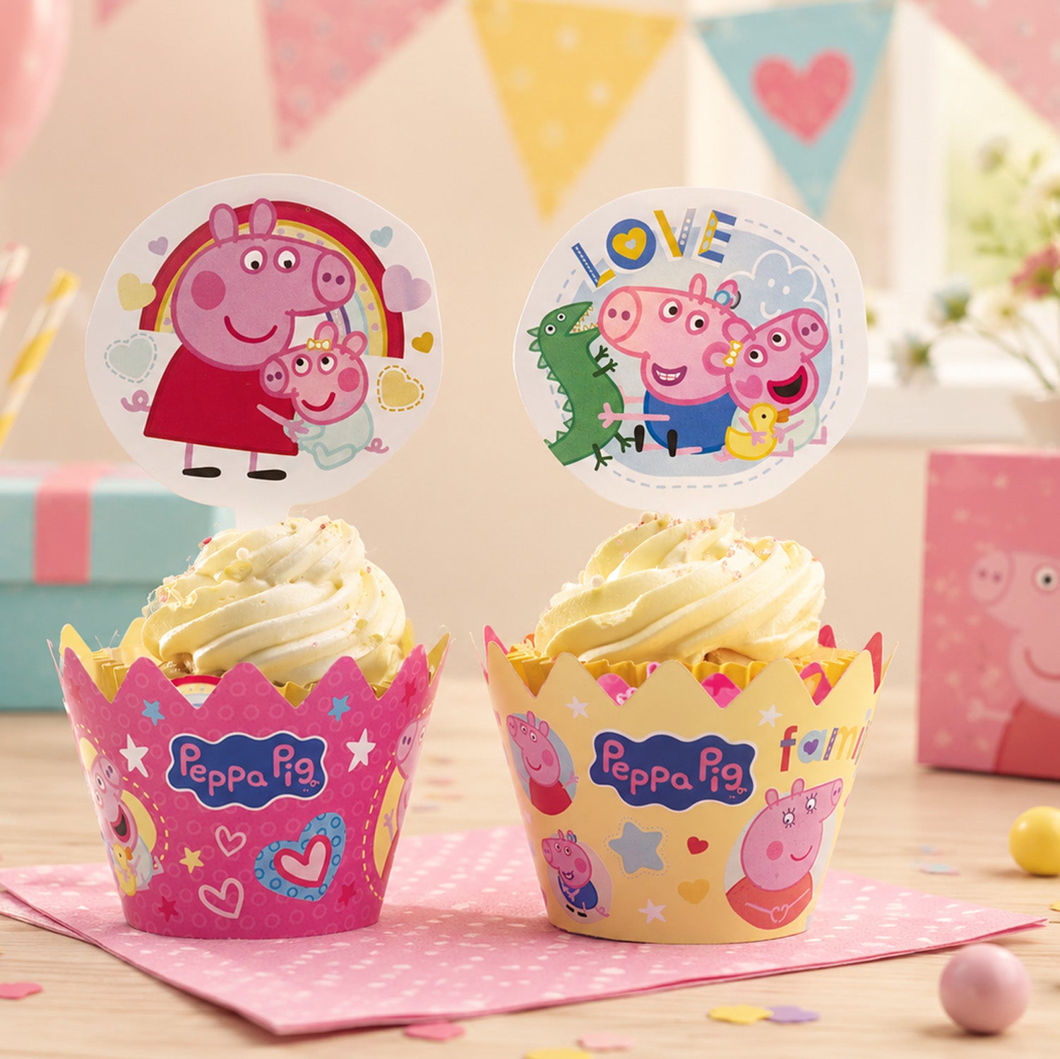 KIT DECO CAISSETTES CUPCAKES PEPPA PIG 12 UNITÉS