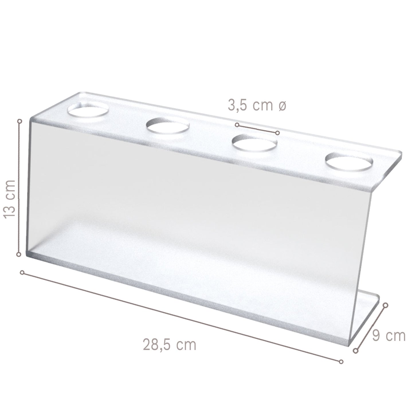 STAND DE CONE A QUATRE PLEXIGAS 28,5 x 9 h 13 CM Ø 3,5 CM