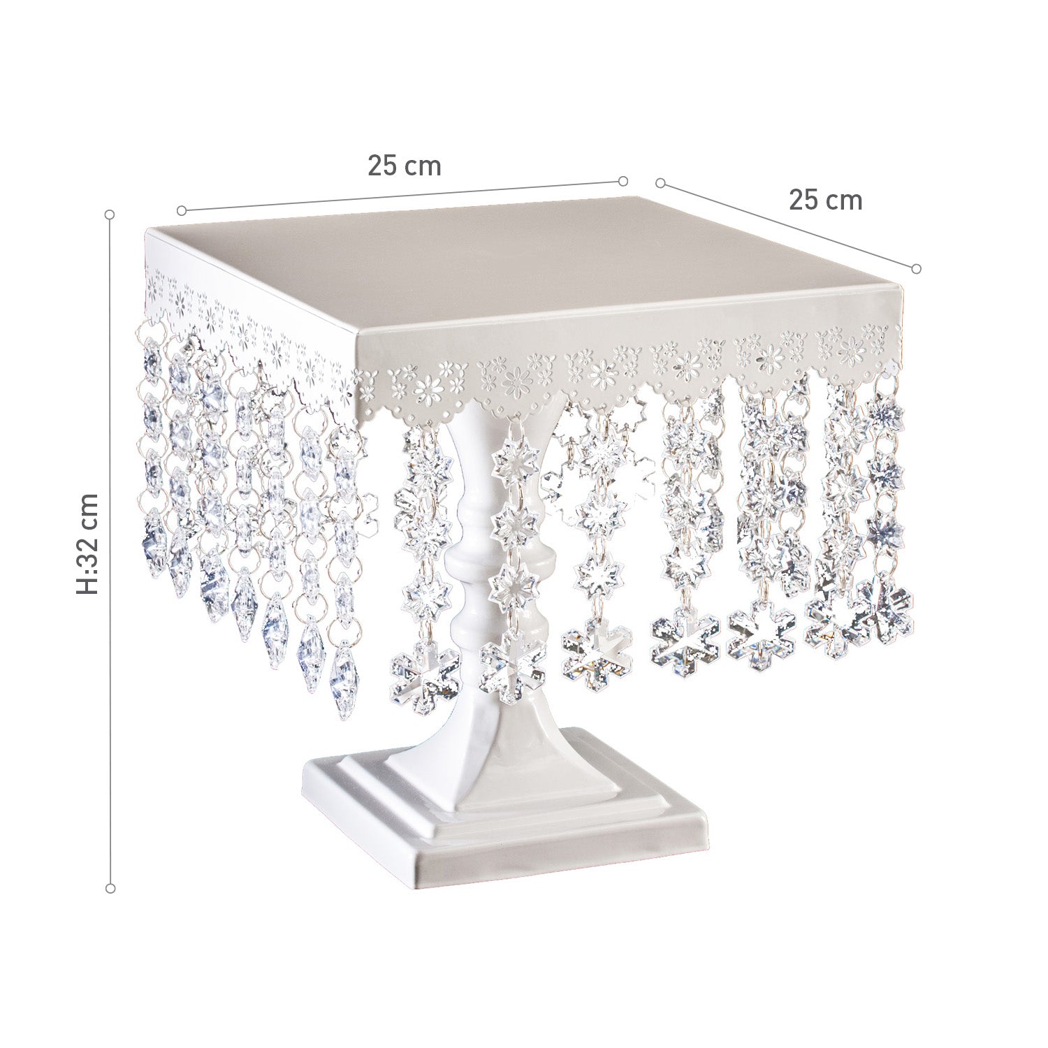 SOPORTE TARTA CUADRADO CON DIAMANTES 25CM