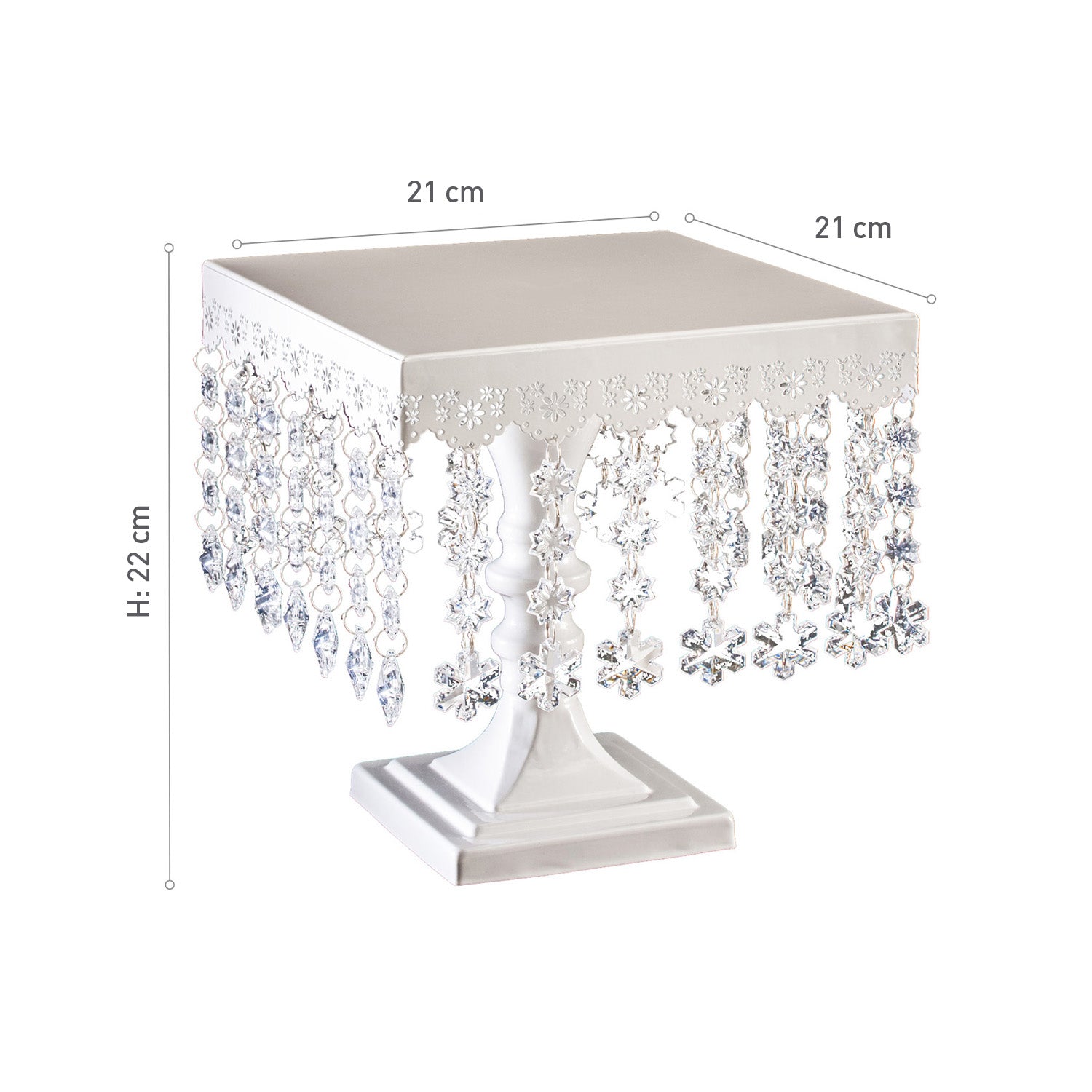 SOPORTE TARTA CUADRADO CON DIAMANTES 21 CM