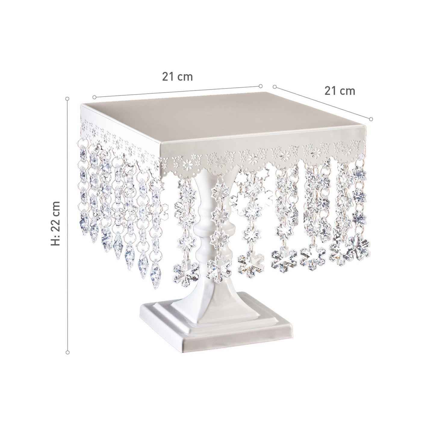 SOPORTE TARTA CUADRADO CON DIAMANTES 21 CM