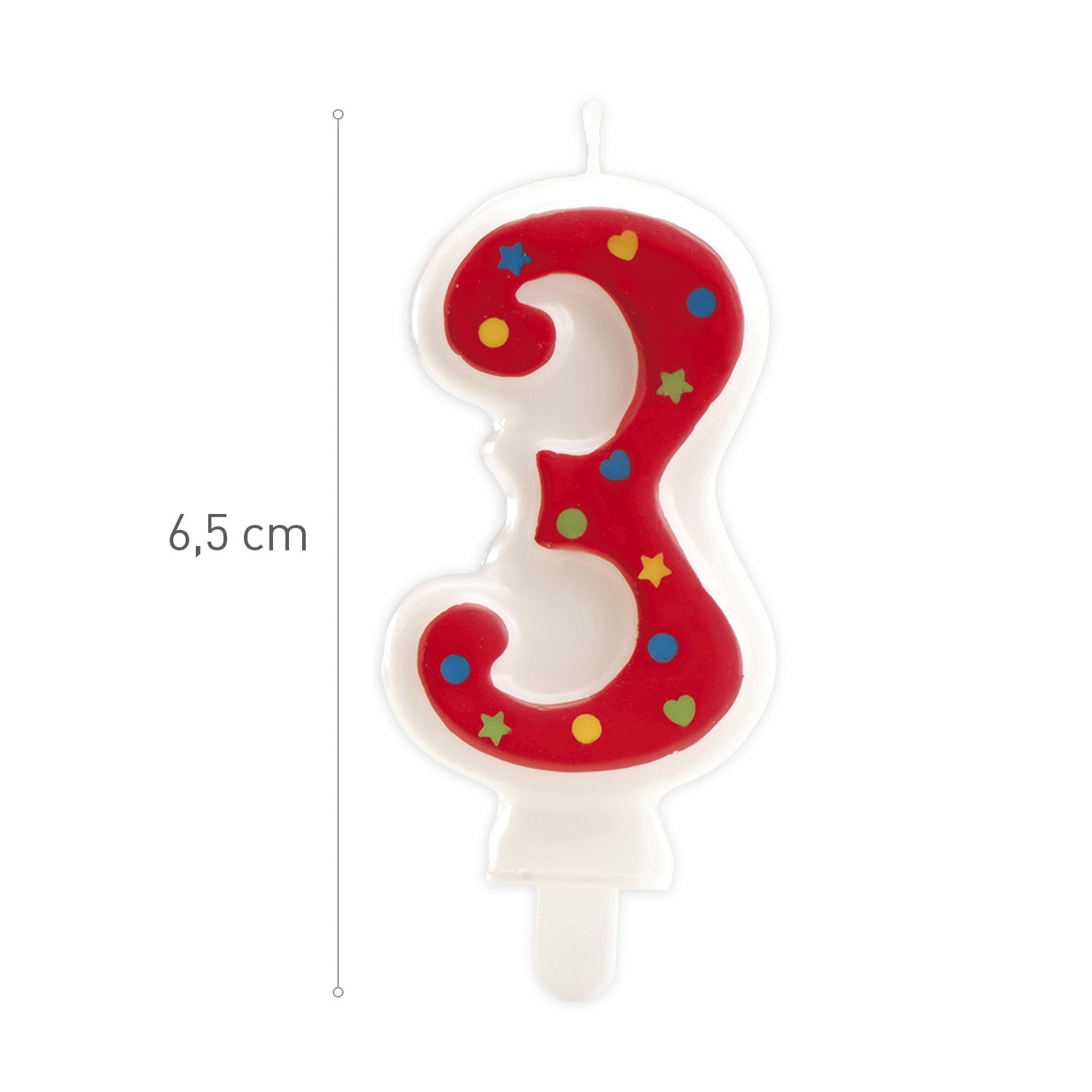 BOUGIE FETE CHIFFRE 3 ROUGE 6,5CM