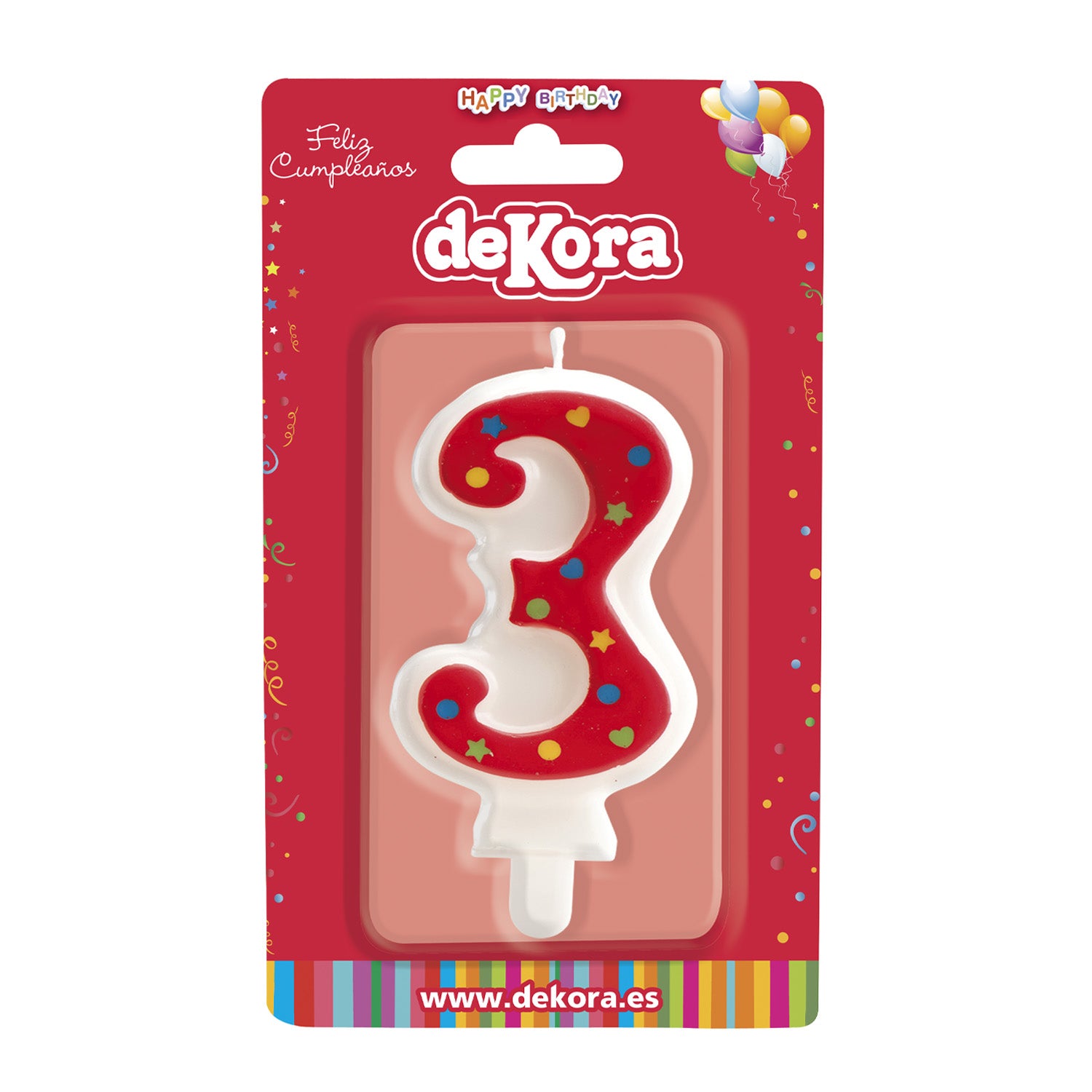 VELA FIESTA NUMERO 3 ROJA 6,5CM