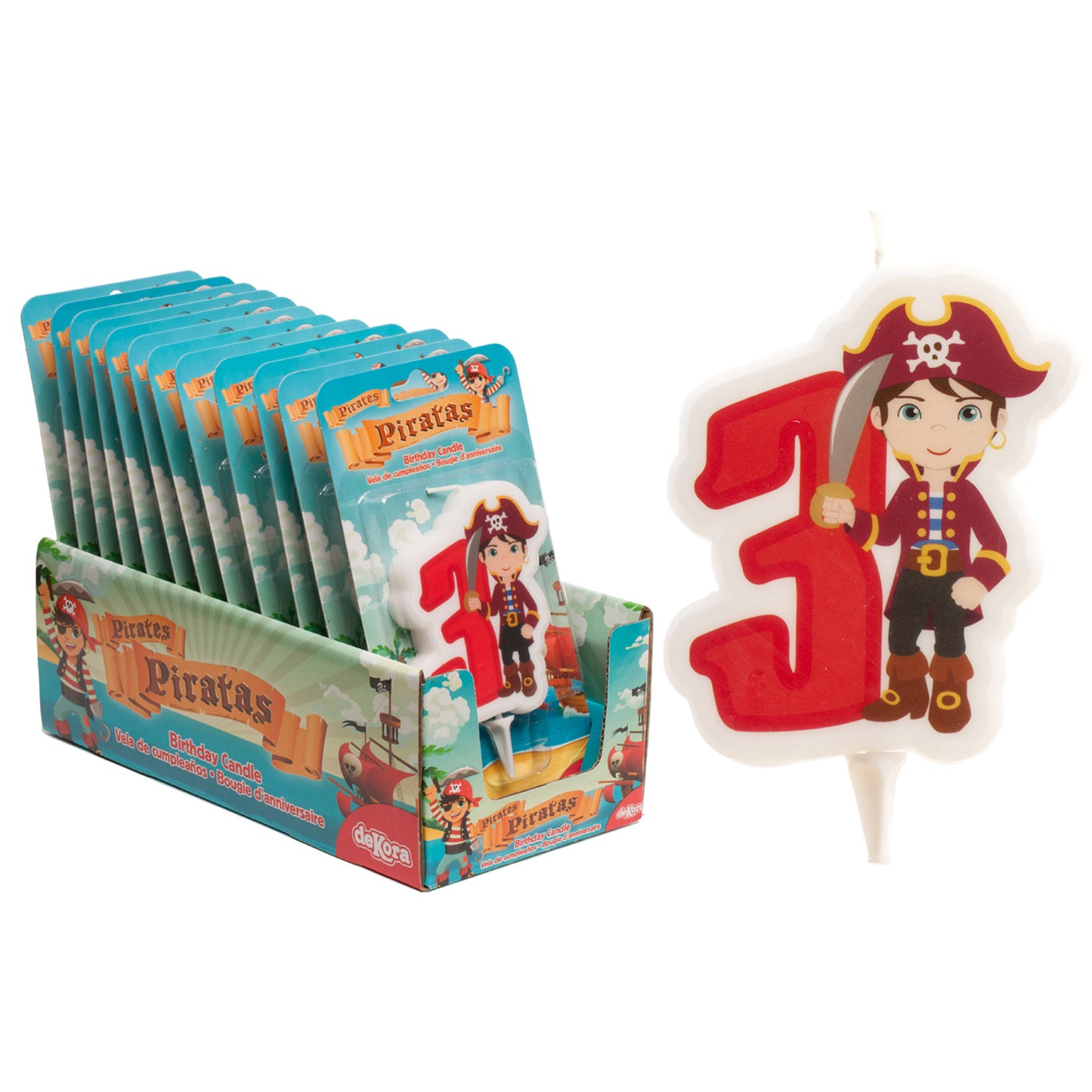 DISPLAY 12 BOUGIES PIRATES Nº3-7CM.