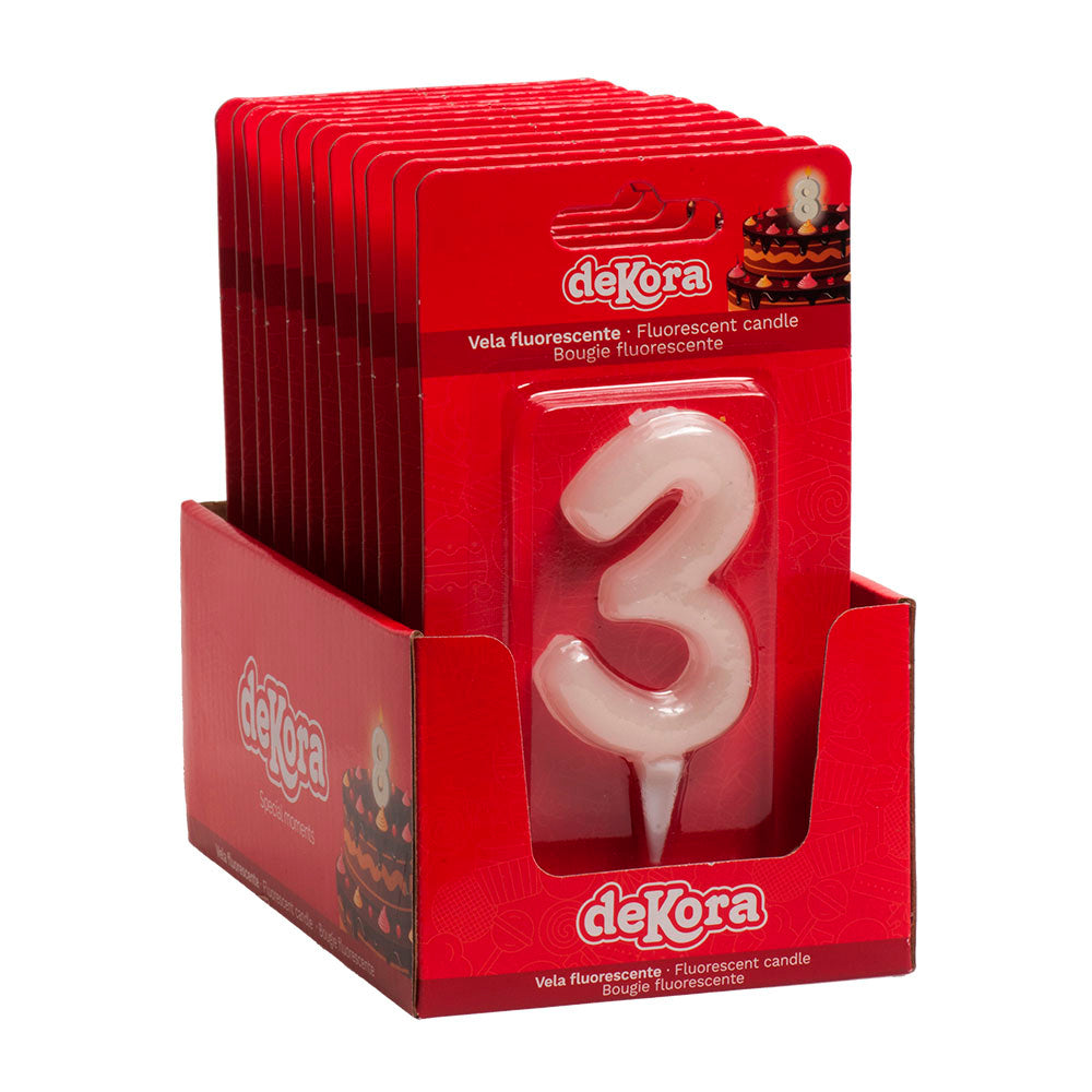 DISPLAY 12 FLUOR BOUGIES CHIFFRE 3 6CM