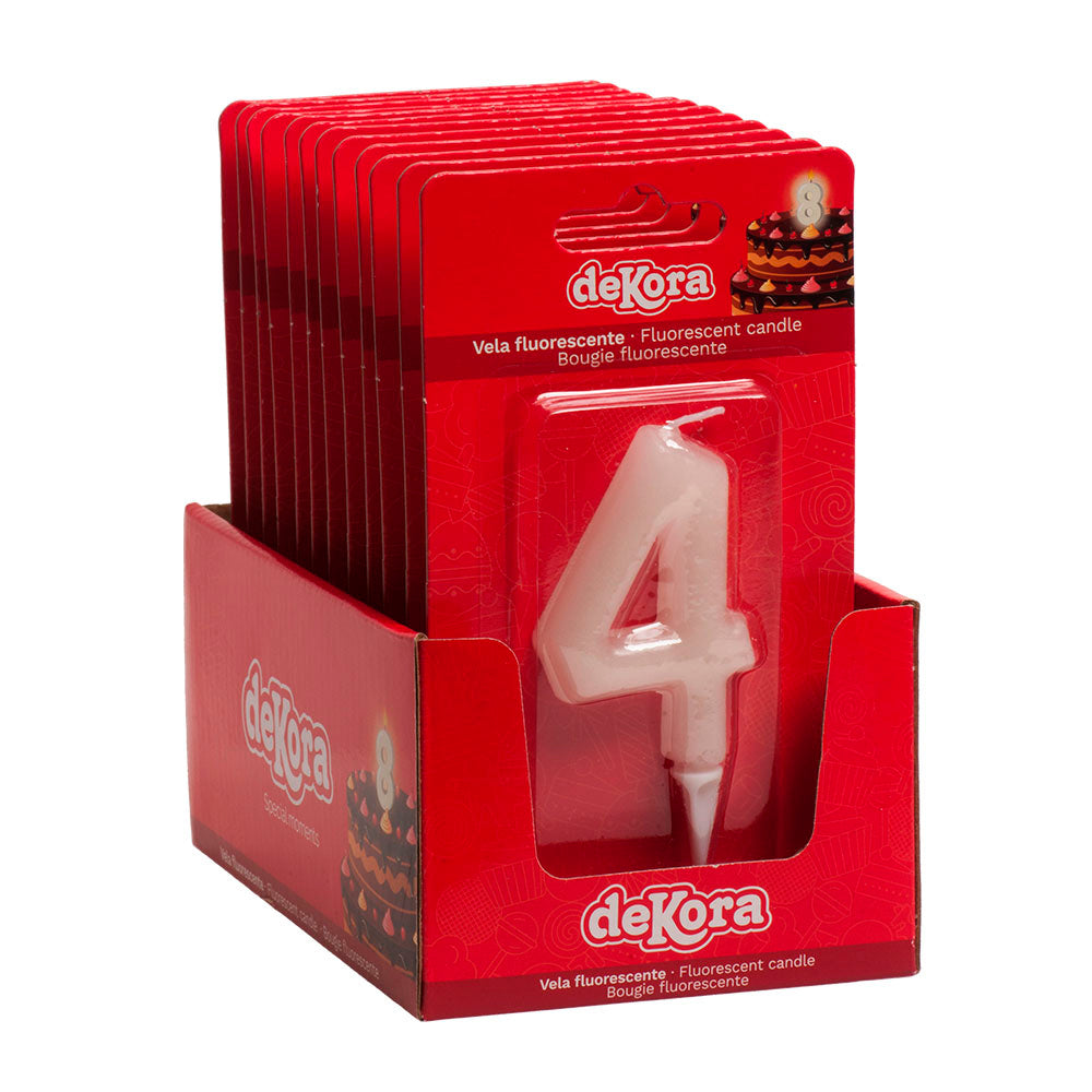 DISPLAY 12 FLUOR BOUGIES CHIFFRE 4 6CM
