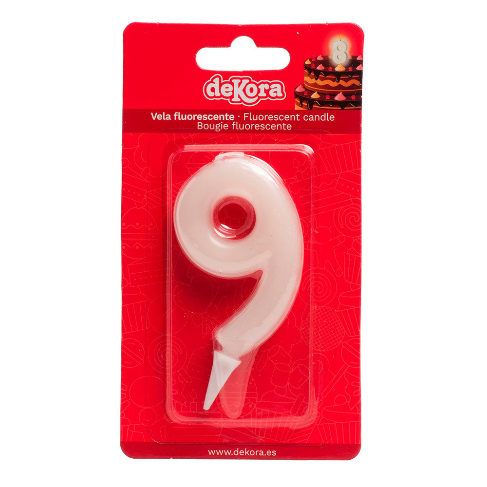 DISPLAY 12 FLUOR BOUGIES CHIFFRE 9 6CM