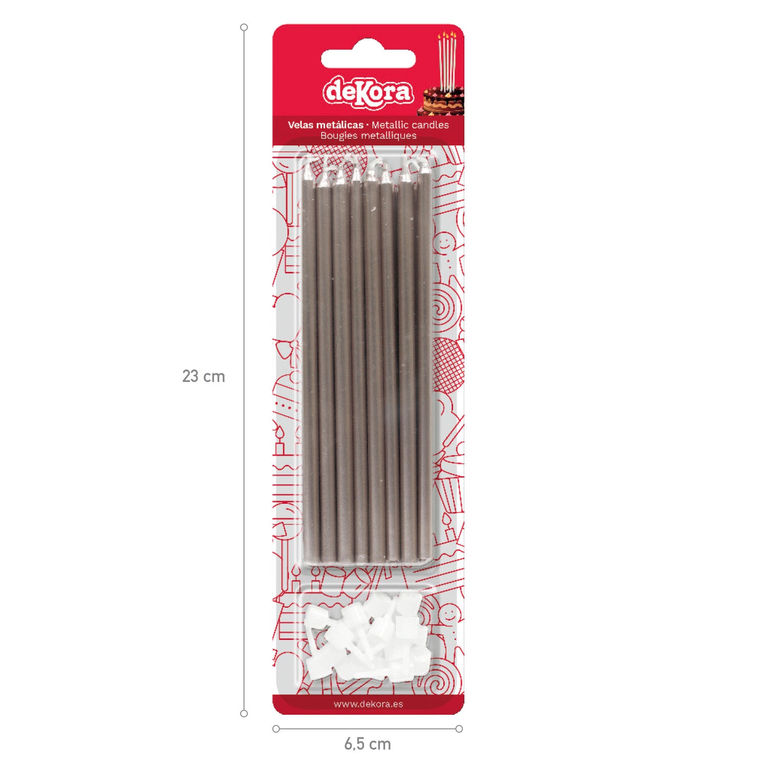 CONFEZIONE 16 CANDELINE METALLIZZATE COLORE ARGENTO 13CM