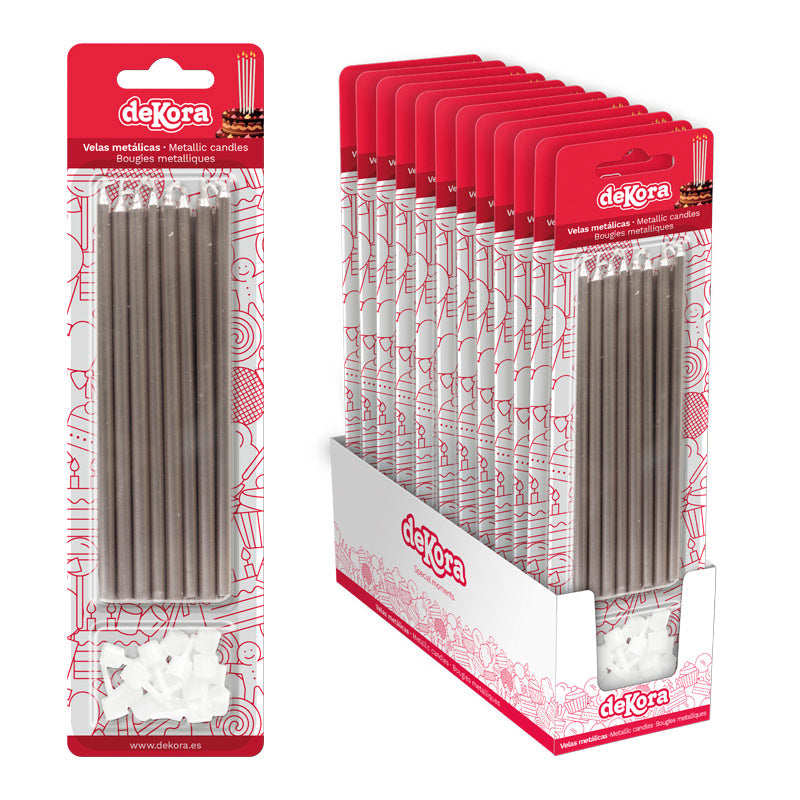 CONFEZIONE 16 CANDELINE METALLIZZATE COLORE ARGENTO 13CM
