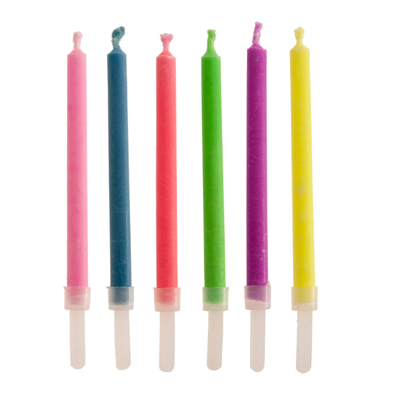 DISPLAY 12 BLISTERS 6 VELAS CUMPLEAÑOS LLAMA DE COLORES