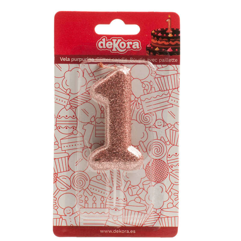 DISPLAY 12 VELAS ANIVERSÁRIO COM PURPURINA ROSA ORO Nº 1