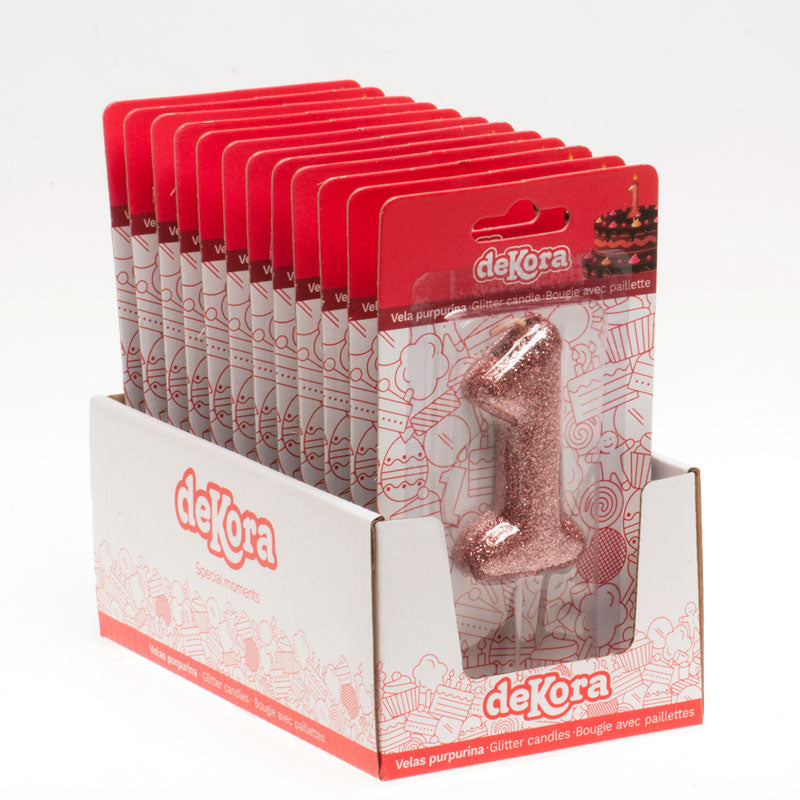 DISPLAY 12  BOUGIES D'ANNIVERSAIRE AVEC PAILLETTES ROSE OR Nº 1