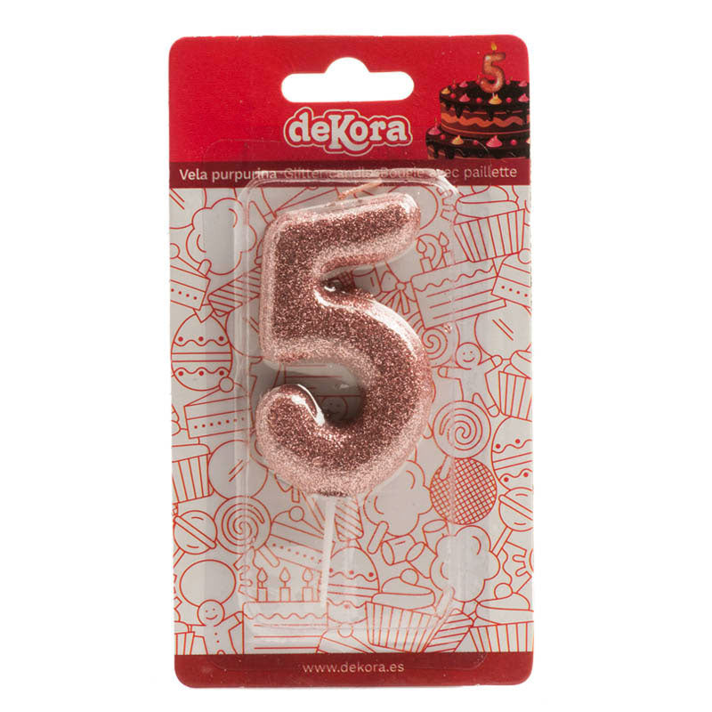 DISPLAY 12 GLITTER PINK GOLD BIRTHDAY CANDLES Nº 5