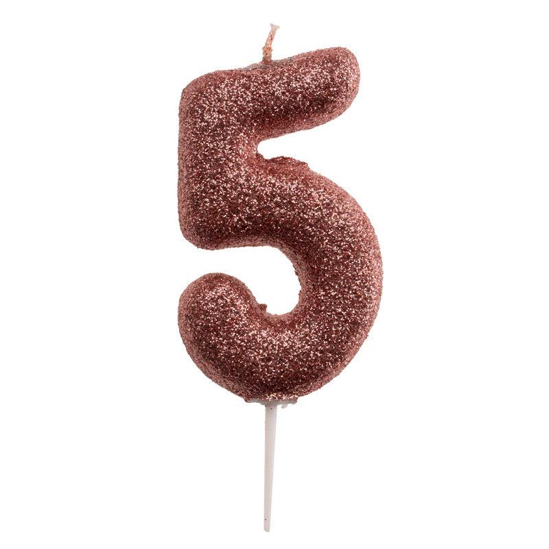 DISPLAY 12 GLITTER PINK GOLD BIRTHDAY CANDLES Nº 5