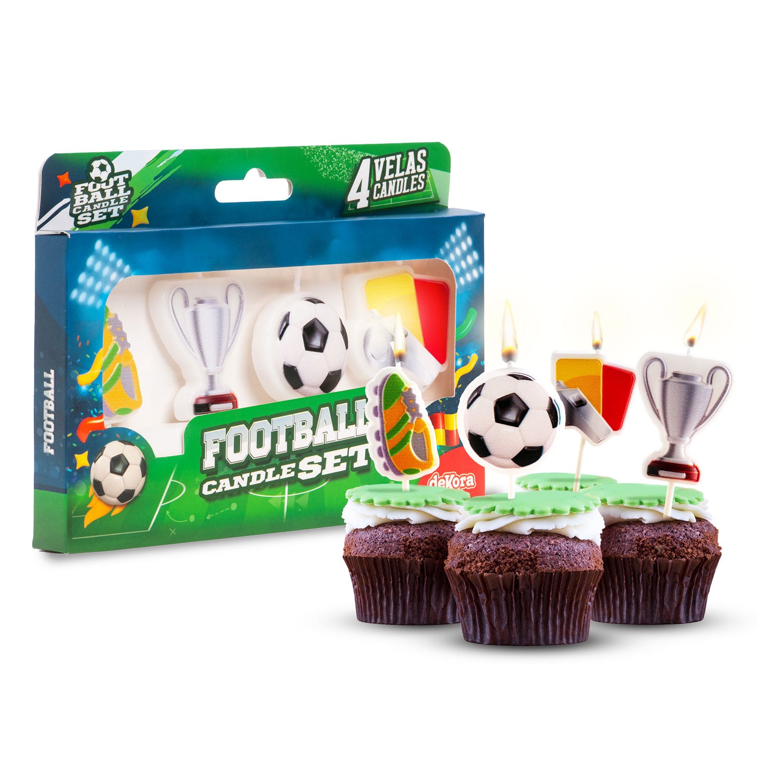 VELAS DE CUMPLEAÑOS FÚTBOL 4 MODELOS 8CM