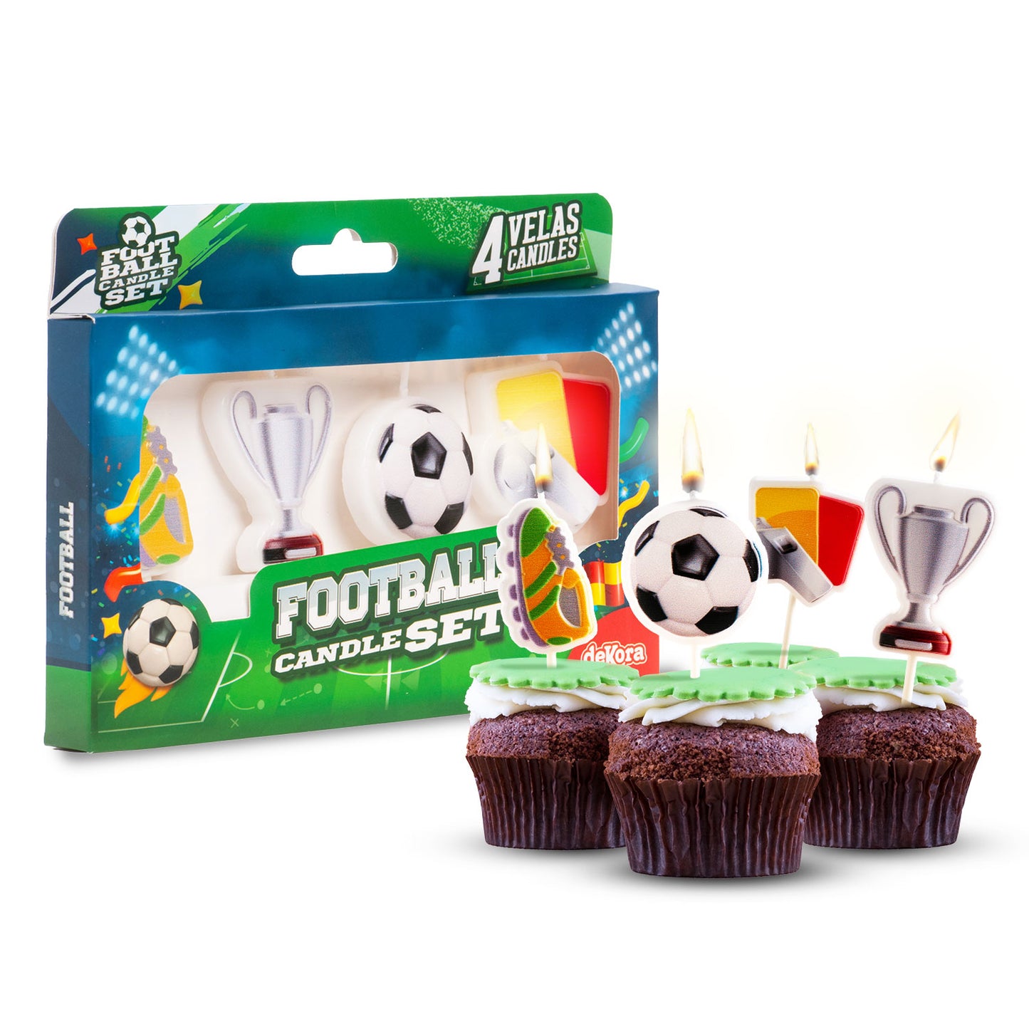 BOUGIES D'ANNIVERSAIRE FOOTBALL 4 MODÈLES 8CM