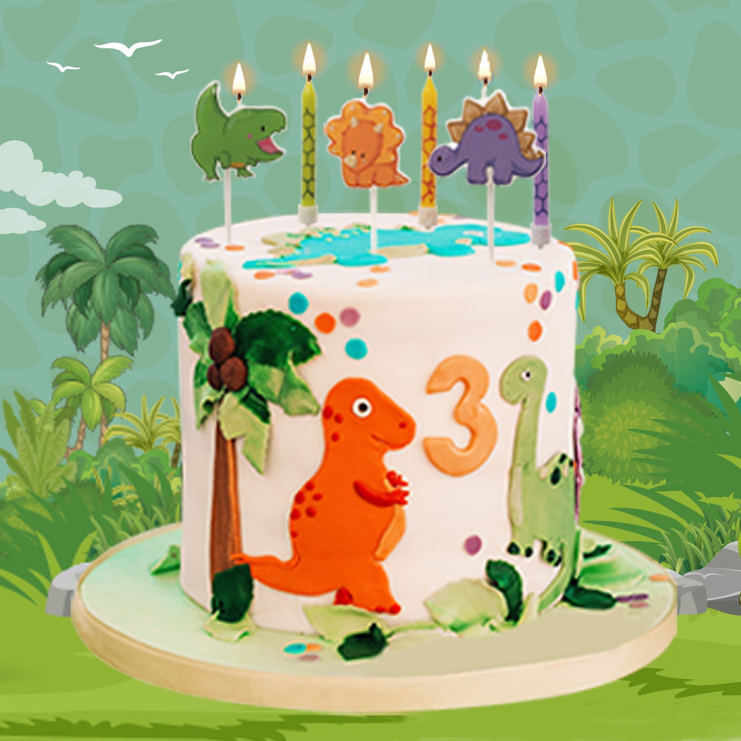 MIX VELAS CUMPLEAÑOS DINOSAURIOS 2D-PALILLO